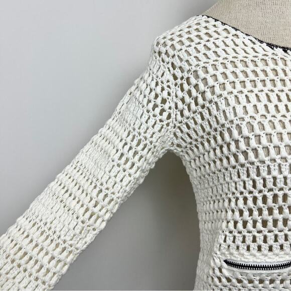 Suncoo Ivory Long Sleeve Zip Up Knit Sweater Cardigan Size T1= Small (328) - Picture 4 of 11